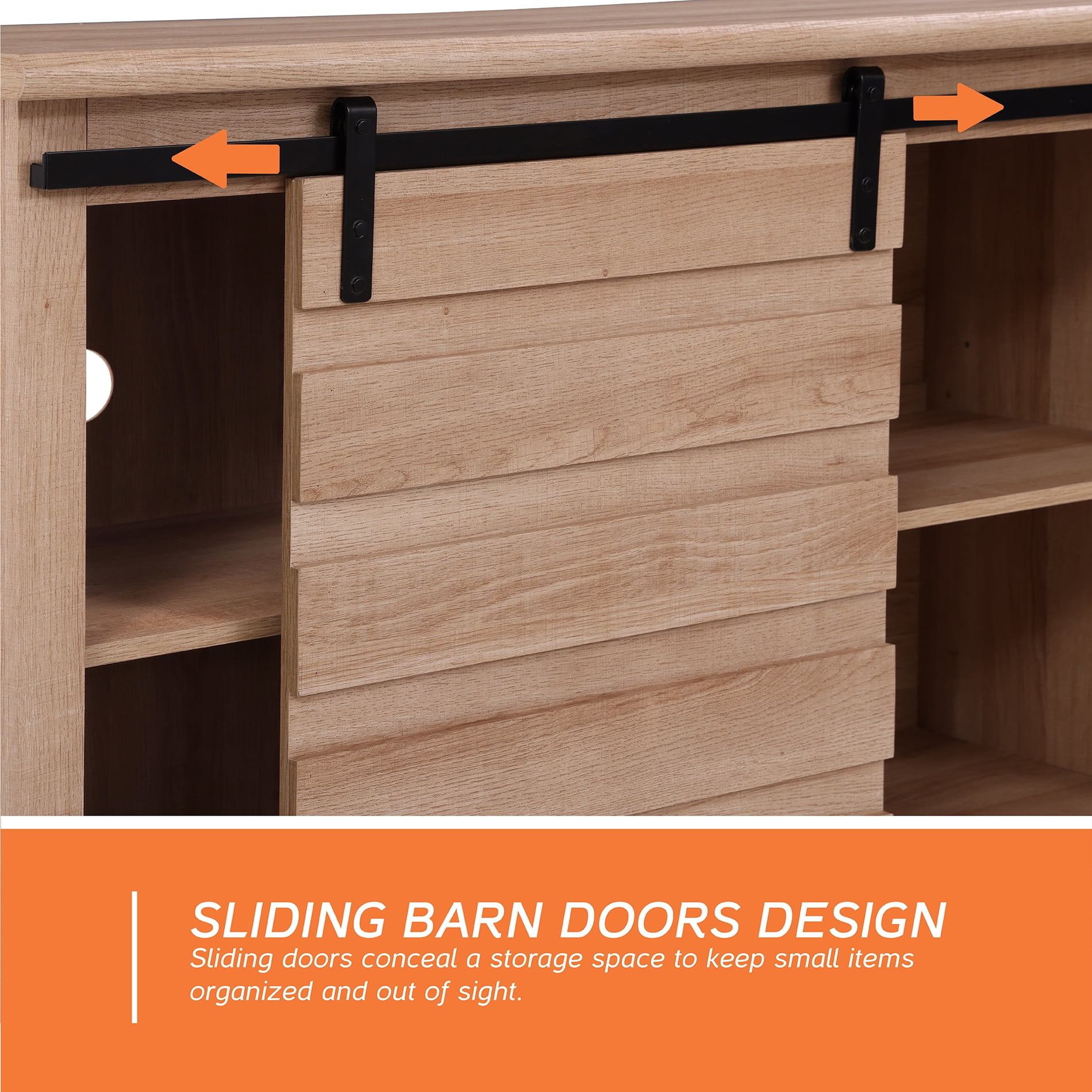 Wampat Sliding Barn Door TV Stands with Furniture Safety Straps, Oak