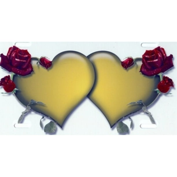 Coeurs Doubles avec des Roses Jaunes sur Plaque Blanche