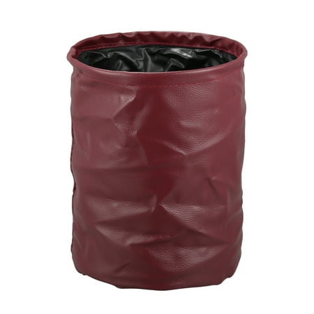 Car Trash Can Hanging Vehicle Garbage Storage Box Auto Interior Accessories Foldable Durable Red Faux Leather