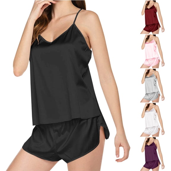 YHAJDS Pajama Set for Women 2 Piece V Neck Sleeveless Tank and Shorts Loungewear Sleepwear