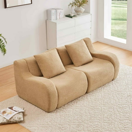 FFH 82.7" Boneless Loveseat, Teddy Sofa Sectional for Living Room, Modular Cloud Couch with Deep Seat, Streamlined Design (Camel, 2 Seater)