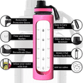 thumbnail image 5 of 32 oz Glass Water Bottle with Time Marker Reminder and Silicone Sleeve (Pink+EXTRA LID) - Reusable, Wide Mouth, Leakproof, Glass Drinking Bottle, BPA Free, Motivational Water Bottles for Hydration, 5 of 7