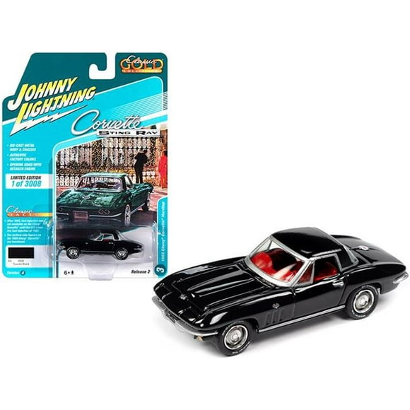 Johnny Lightning JLCG022-JLSP103A 1965 Chevrolet Corvette Hardtop Tuxedo Noir avec Intérieur Rouge Collection Or Classique Édition Limitée au Monde Entier.16 4 Voiture Modèle Moulé - 3008 Pièce