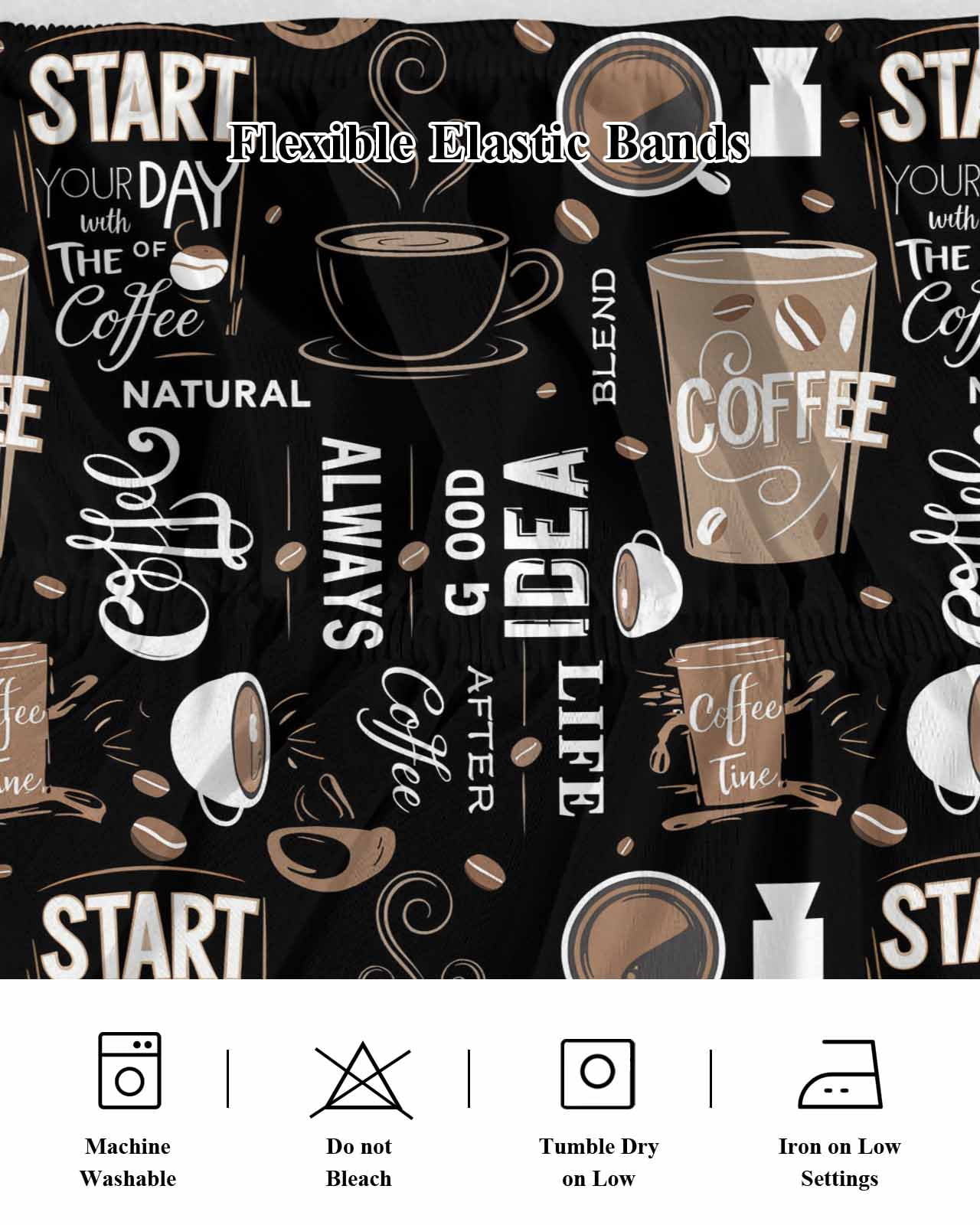Coffee Black Wrap Around Bed Skirts for Queen Bed 16" Drop,Bed Skirt with Adjustable Elastic Belt Dust Ruffle Bed Valance for Bedroom Hotel Brown Beans Cup Dessert Drink Monochrome Bed Frame Cover