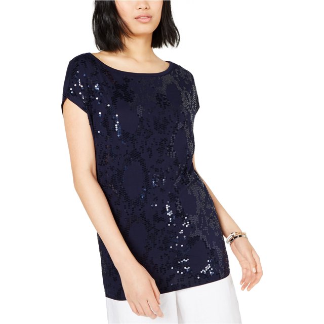 Michael Kors Blusa de lentejuelas para mujer, azul, XS