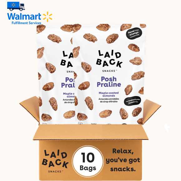 Laid Back Snacks | Mix Posh Praline (Maple Costed Almonds), 10 x 130 g - Healthy, Guiltless, Low fat, High fiber snack, Chips alternative
