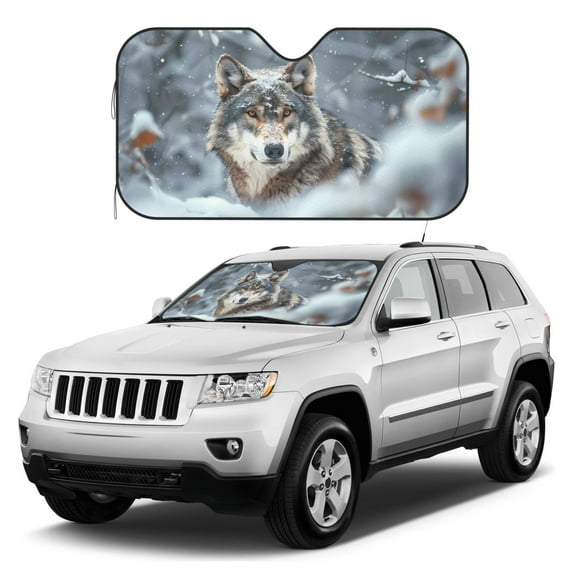 Kdxio Majestic Snowy Wolf Print Windshield Sun Shade, Foldable Sun Blocker for Car,Truck,SUV Automotive Interior Sun Protection,Reflective Shade for Front Windshield(Small)