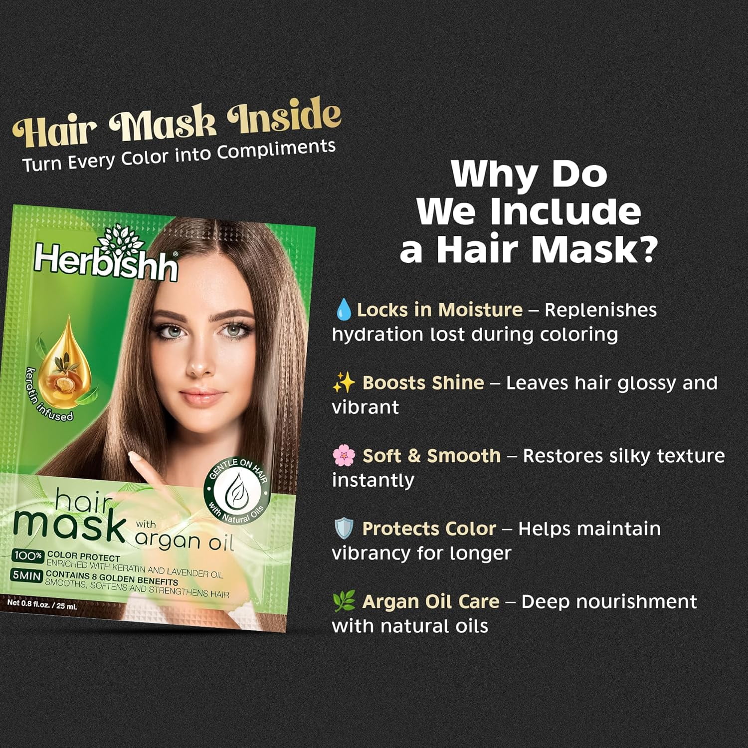 Herbishh Chestnut Brown Hair Dye Shampoo 500ml, Long Lasting Color Shampoo for Grey Hair, 3-in-1 Natural Hair Dye, Ammonia-Free Formula, Hair Color for Women & Men,