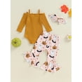 thumbnail image 4 of Infant Baby Girls Halloween Outfits Long Sleeve Bow Cami Romper Pumpkin Flare Pants Set Hairband Cute Fall Clothes, 4 of 8