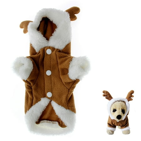 - Dog Puppy Soft Hoodie Jumpsuit Two Feet Clothes Christmas ElK Costume