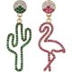thumbnail image 1 of Pendientes asimétricos colgantes con diseño de flamenco y cactus con diamantes de imitación huecos, joyería para mujeres, hombres, niñas y niños., 1 of 5