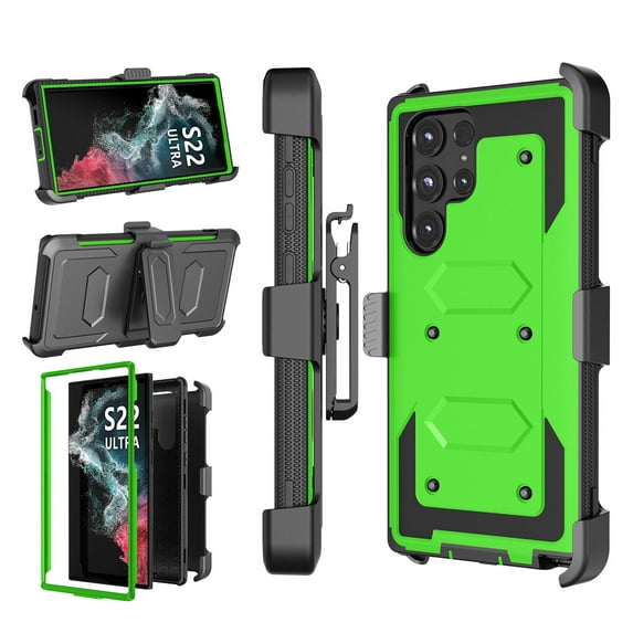 Takfox Case For Samsung Galaxy S22 Ultra,Shockproof Heavy Duty Rugged Locking Swivel Holster Belt Clip Kickstand Full Body Hard Shell Phone Cover Case,Green