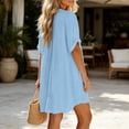 thumbnail image 6 of QUNYINEY Mini Dresses for Women Short Sleeve Beach Blue Summer A Line Dress V Neck Vacation Casual Loose Fit Dresses, 6 of 7