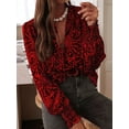 thumbnail image 5 of Womens Button Down Shirt Long Sleeve V-Neck Blouse Business Work Tops Dressy Casual Floral Printed Tops Red Flower XXL, 5 of 8