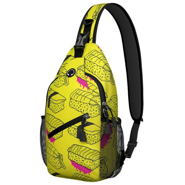 Sushi Roll Rice Fish Avocado Foodie Lightweight Travel Sling Backpack Durable Multipurpose Small Travel Backpack for Essentials
