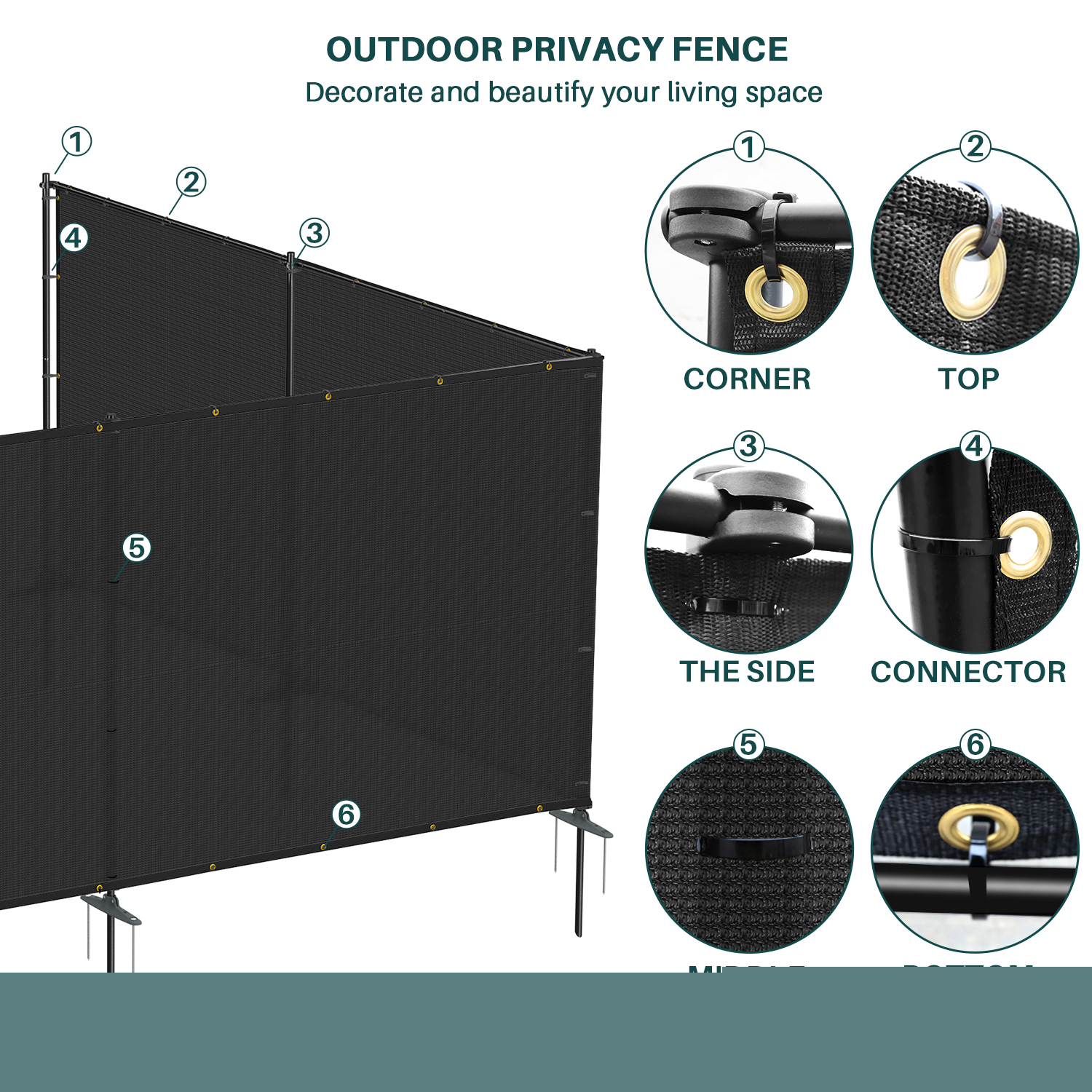 thumbnail image 2 of 5'x4' Outdoor Privacy Fence with Iron Poles Ground Spikes Dog Garden Privacy Metal Fence Backyard Patio Yard Barrier Border Divider Black, 2 of 5