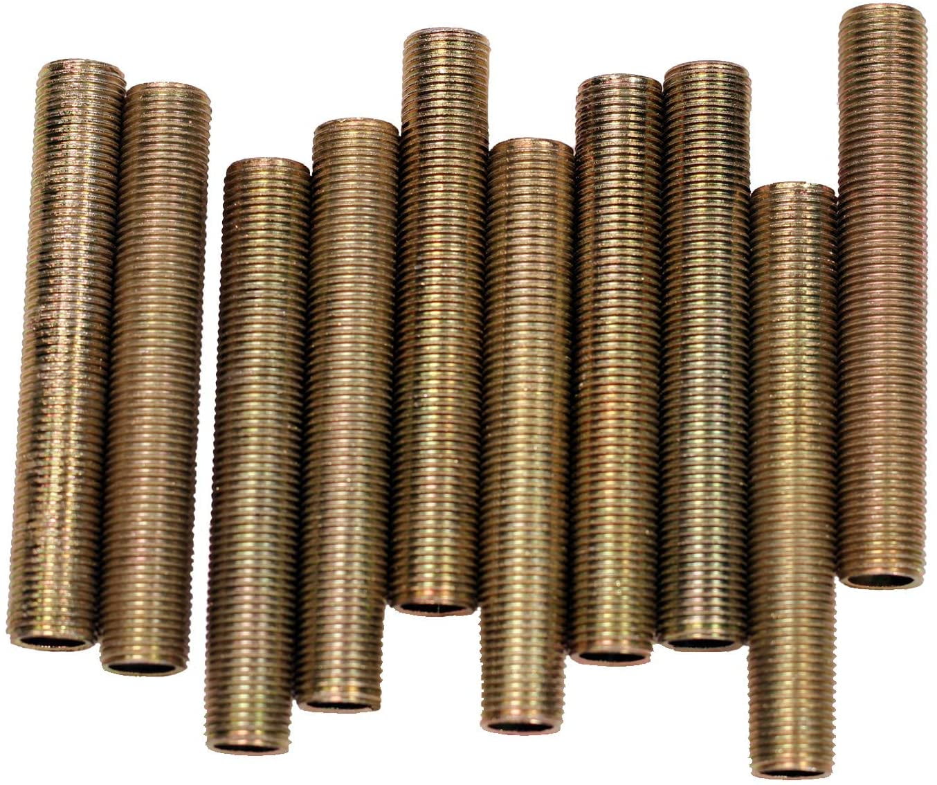 Steel All Thread Lamp Pipe Nipples - 6 Inch Long, Yellow Zinc Coated, 1/8IP Standard Thread, Hardware DIY Repair Part - Pack of 10 Pieces