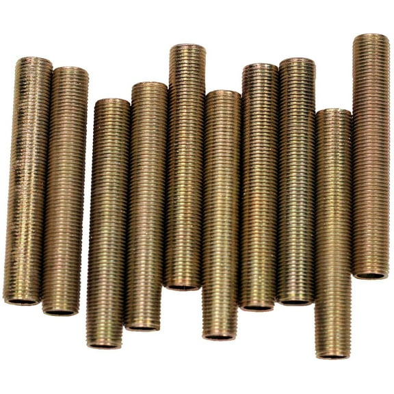 Steel All Thread Lamp Pipe Nipples - 6 Inch Long, Yellow Zinc Coated, 1/8IP Standard Thread, Hardware DIY Repair Part - Pack of 10 Pieces