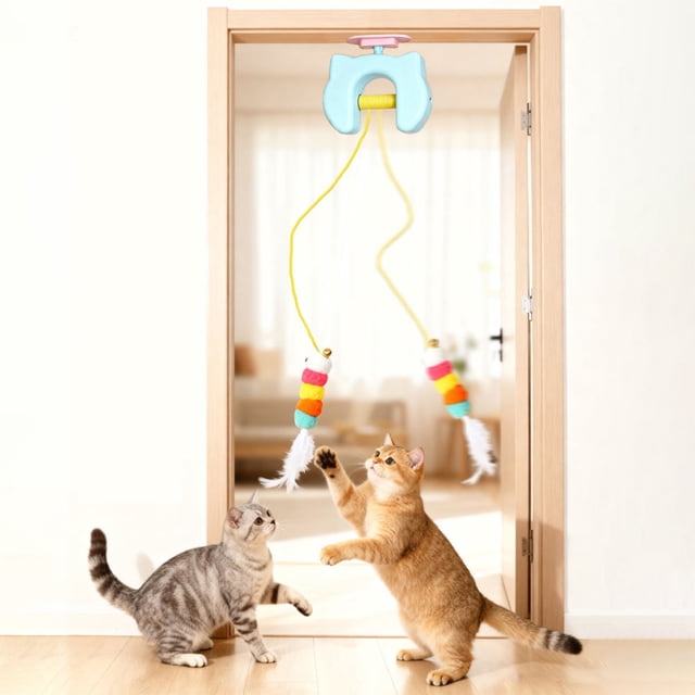 Fesfesfes Smart Electric Door-Hanging Cats Toy Automatic Lifting Yo-Yo Interactive Pet Toy USB Rechargeable Hands-Free Plaything for Indoor Kittens Boredom Relief