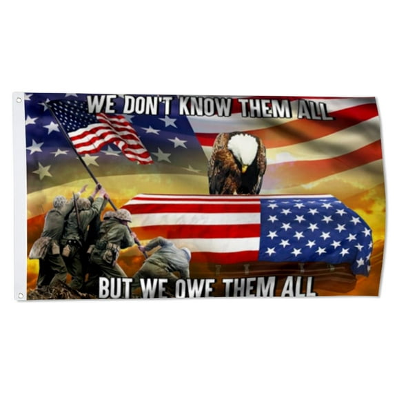 Thank You Veterans flag We Don’t Know Them All But We Owe Them All Eagle America Flags Polyester 3x5 FT banner