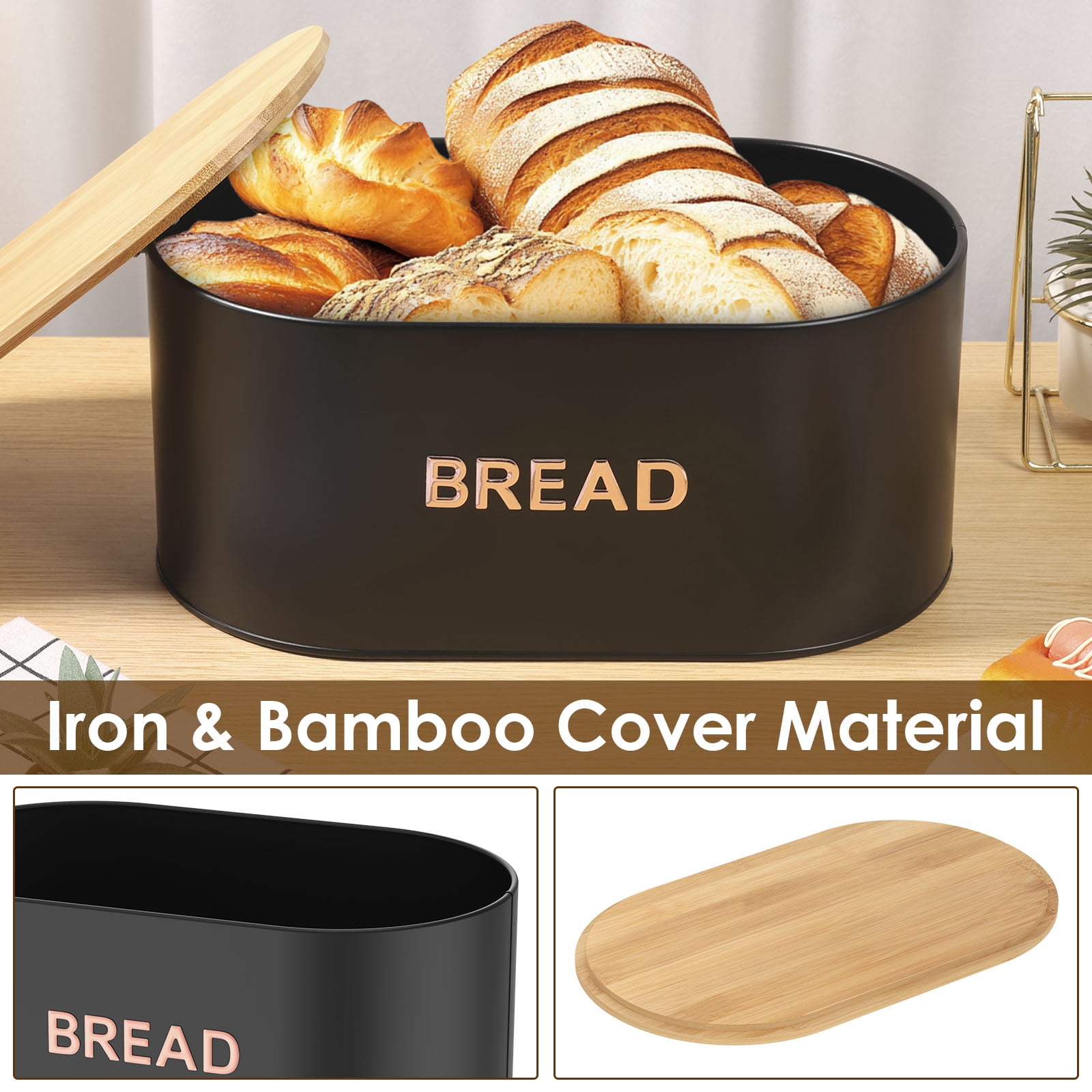 Grusce Bread Box for Kitchen Countertop, Bread Box with Cutting Board Lid, Bread Box, Bread Bin Organizer, Bread Holder, Kitchen Countertop Storage Bin Space Saving for Home Kitchen