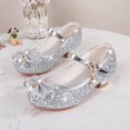 thumbnail image 2 of Staki Girls Party Shoes Girl's Bow Mary Jane Dress Shoes Ballet Princess Flats with Rhinestone Strap for Party Wedding School Kid Silver,11.5 Little Kid, 2 of 4