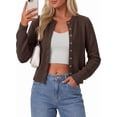 thumbnail image 6 of PRETTYGARDEN Womens Cropped Button Up Knit Cardigan Sweater | Cute Crewneck Long Sleeve Lightweight Tops, Fall Trendy Slim Fit Soft Cozy Casual Cardigans, Holiday Party Sweaters, 6 of 10
