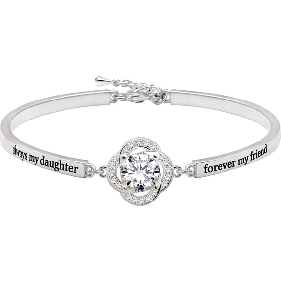 ALOV Jewelry Sterling Silver "always my daughter forever my friend" Cubic Zirconia Bracelet