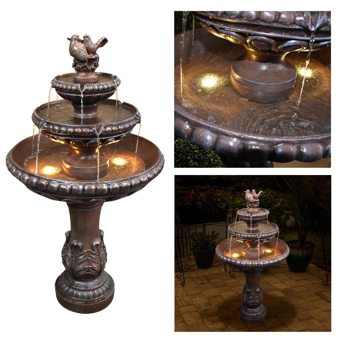 Outdoor Floor Water Fountain 48" High Three Tiered for Yard Garden