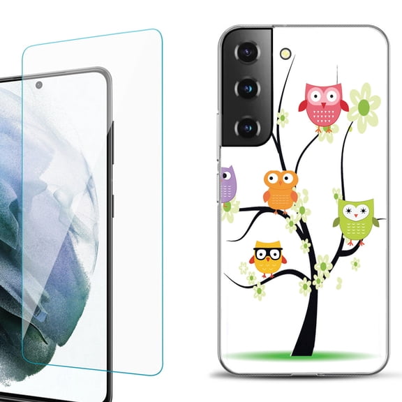 Slim-Fit Fashion Gel Phone Case for Samsung Galaxy S22  5G / S22 Plus 5G, with Tempered Glass Screen Protector, by OneToughShield ® - Tree Owl