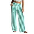 thumbnail image 2 of Women's Striped Lounge Pants Elastic Waist Straight Leg Trousers with Pockets Lightweight Comfy Cotton Linen Vacation Beach Pants,Sizes S-2XL, 2 of 6