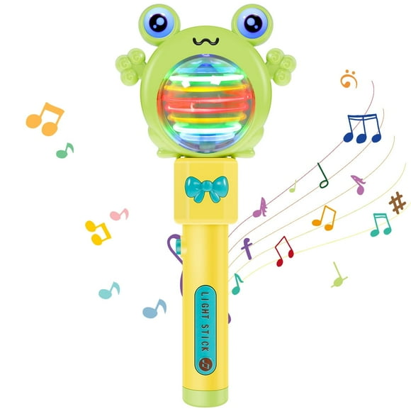 Light Up Magic Ball Toy Wand for Kids Multi-Color Spinning Wand Rotating LED Toy Wand with Music Magic Princess Sensory Toys for Autistic Children Reusable Light Up Wand for Kids(frog)