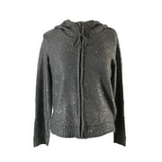Anne Klein Silver Metallic Sequin Hooded Cardigan S