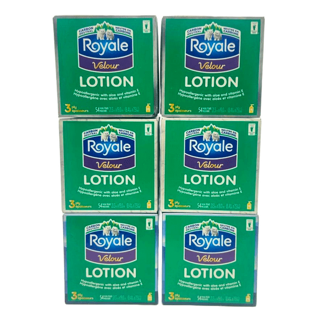Royale Velour Lotion Facial Tissue Aloe & Vitamin E, 6 Tissue Boxes , 1 Cube Box, 54 Tissues per box, 3-Ply