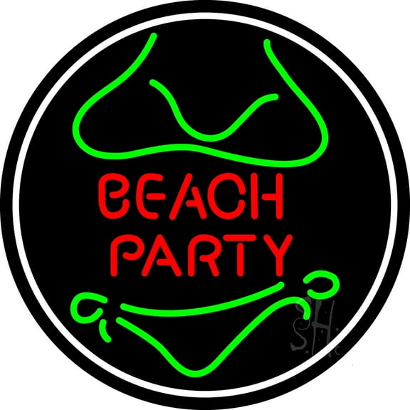 Beach Party 3 LED Neon Sign 18 x 18 - inches, Black Square Cut Acrylic Backing, with Dimmer - Bright and Premium built indoor LED Neon Sign for Event, Party.