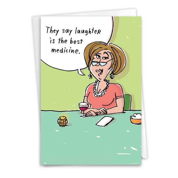 NobleWorks Funny Get Well Greeting Card with 5 x 7 Inch Envelope (1 Card) Wine Best Medicine 9679