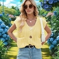 thumbnail image 6 of Women'S Sleeveless Cropped Knit Cardigan 2025 Casual Button Down Crochet Sweater Vest Tops with Pockets Light Yellow M, 6 of 8