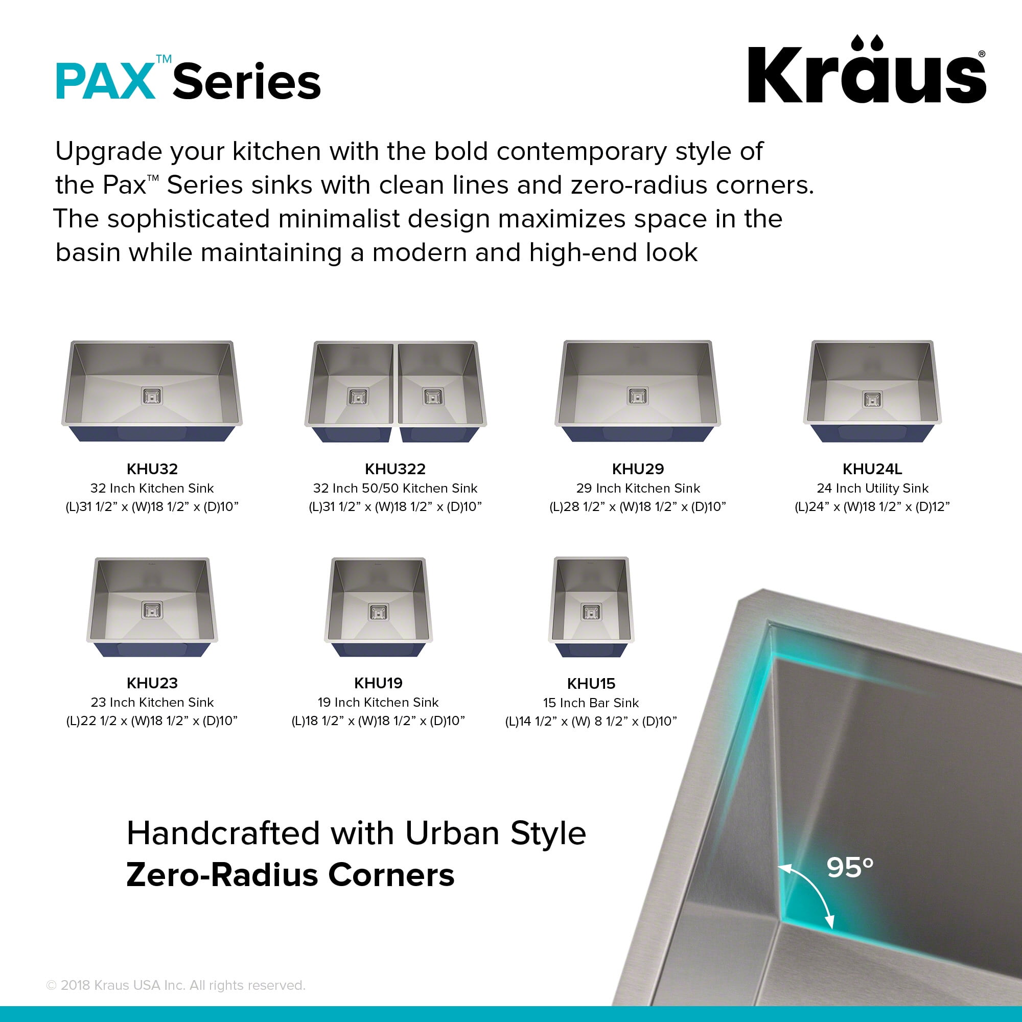 Kraus Pax Zero Radius 28 Inch 16 Gauge Undermount Single Bowl