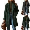 thumbnail image 4 of Women's Winter Notched Collar Plaid Wool Trench Coat - Button Down Mid-Length Overcoat (Dark Gray, XL), 4 of 4