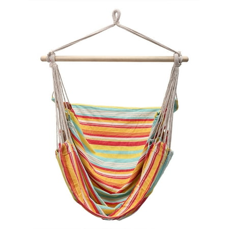 Large Hanging Rope Hammock Chair Canvas Fabric Porch Swing Seat With 264 Lbs Weight Capacity