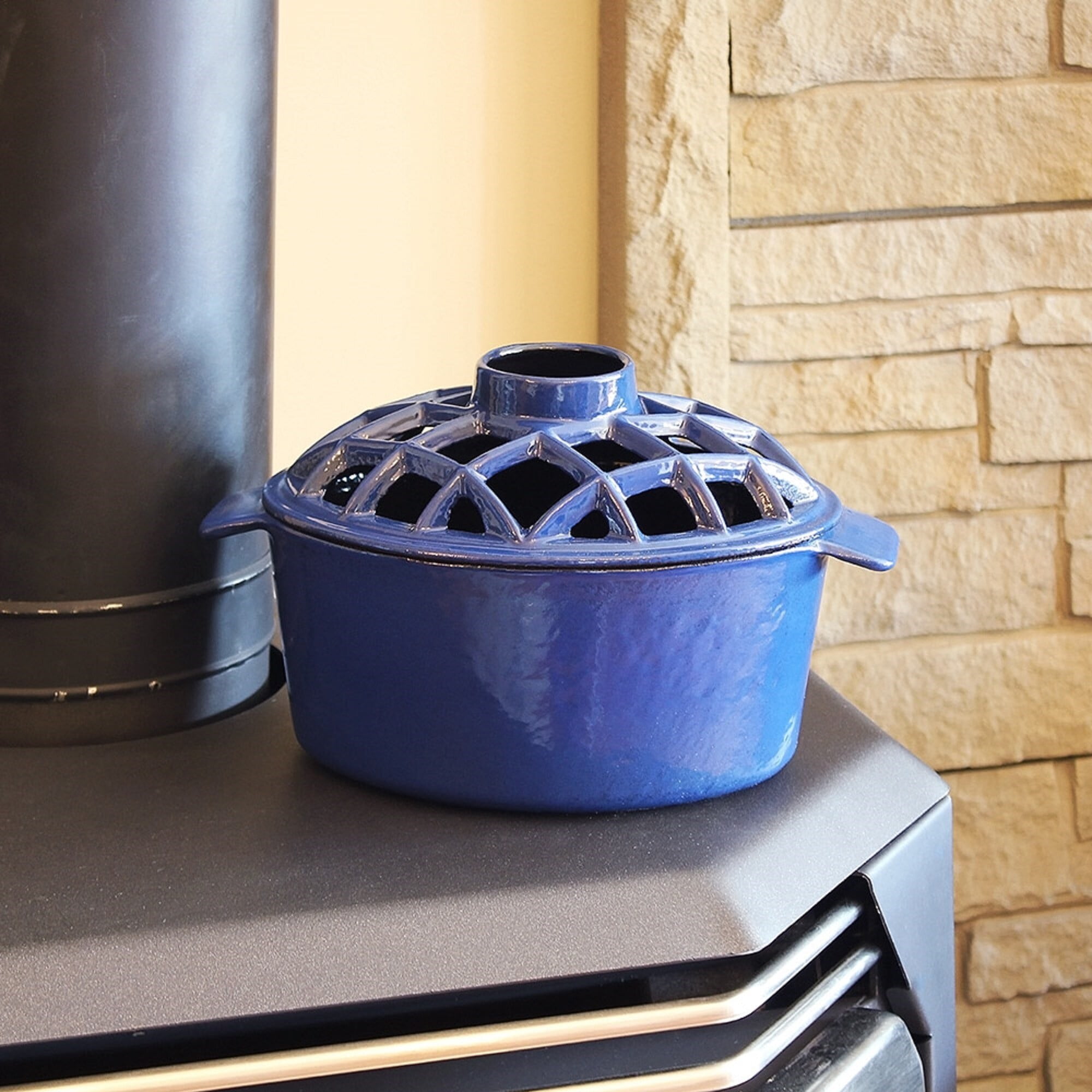 Black Enamel Cast Iron Lattice Top Steamer — Warmth & Cheer