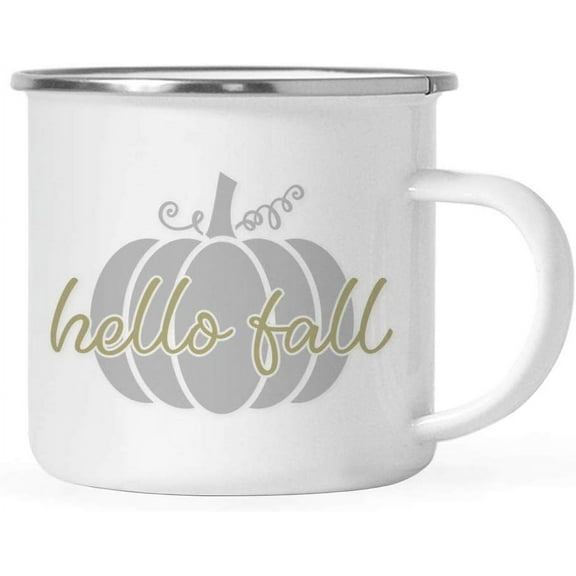 Koyal Wholesale Fall Autumn Season 11oz. Stainless Steel Campfire Coffee Mug Gift, Hello Fall, Gray Pumpkin, 1-Pack