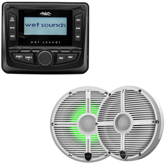 Wet Sounds WS-MC-5 3" Gauge style AM/FM Stereo with 2.7" LCD Display with 1 Pair Wet Sounds RECON 6 XW-W RGB LED Recon Series 6.5" 60-Watt RMS Coaxial Speakers With White XW Grilles (Pair)