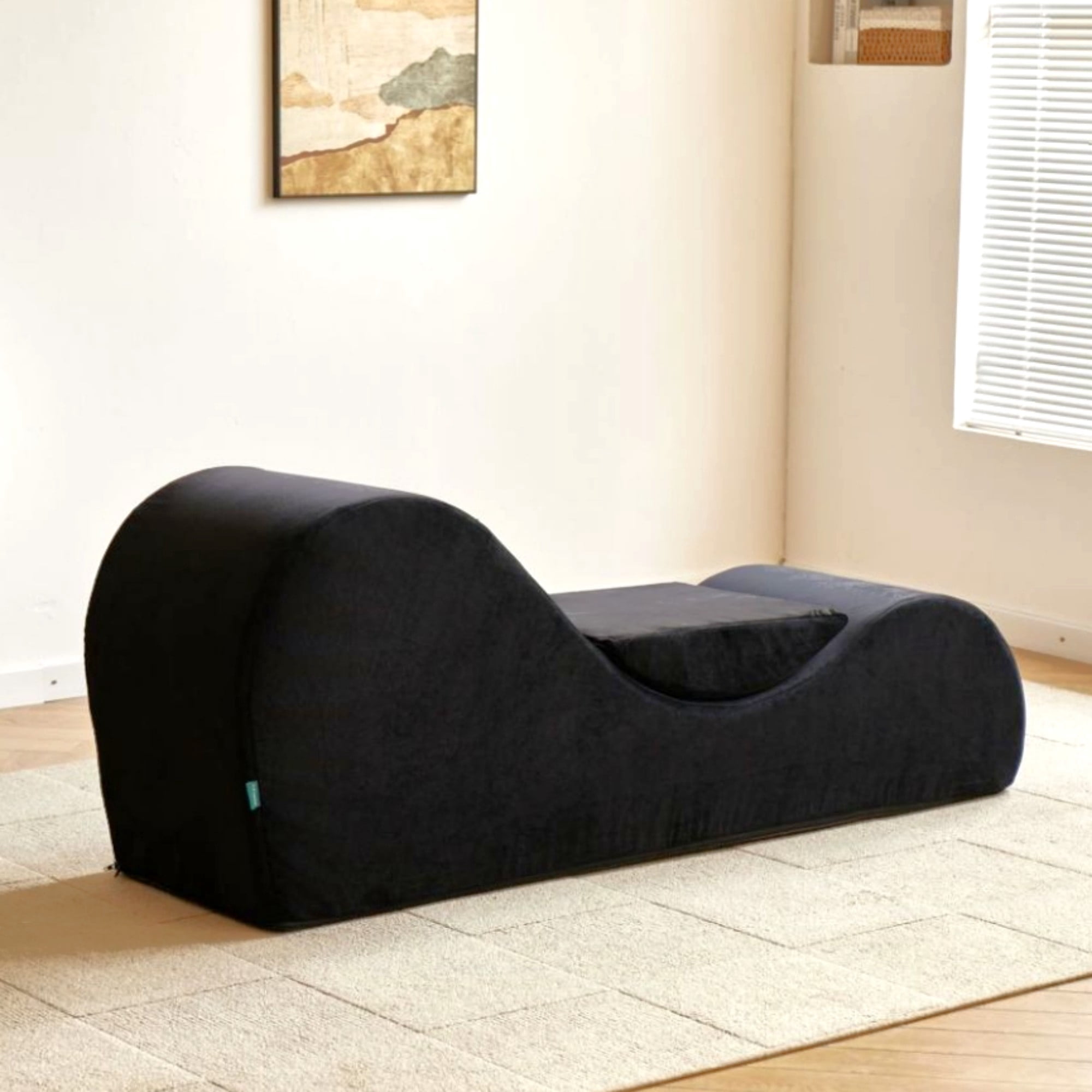 BSHTI 62.5" Polyurethane Yoga Chaise Lounge Chair with Washable Cover, Lazy Seating for Small Spaces(Black)