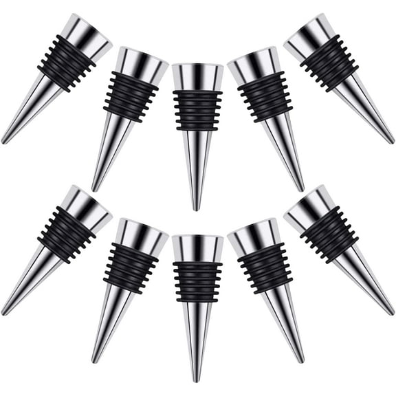 10 Pcs Wine Stoppers for Wine Bottles, Stainless Steel Wine Bottle Stopper, Reusable Wine Saver for Kitchen Bar Wedding, Keep Wine Fresh