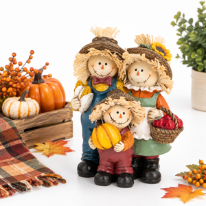 Scarecrow Family Harvest Thanksgiving Fall Home Decor Figurines