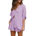 thumbnail image 2 of Fantaslook 2 Piece Womens Outfit Sets Button Down Shirts and Shorts Casual Lounge Sets Short Sleeve Pajamas Sets Summer Loungewear, 2 of 8