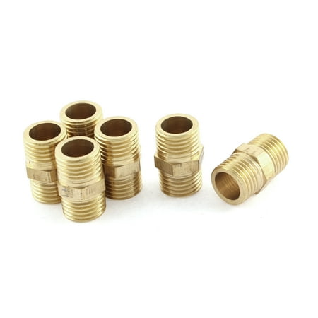 - 6 Pcs 1/4 BSP to 1/4 BSP Male Thread Brass Pipe Hex Nipple Fitting Quick Adapter