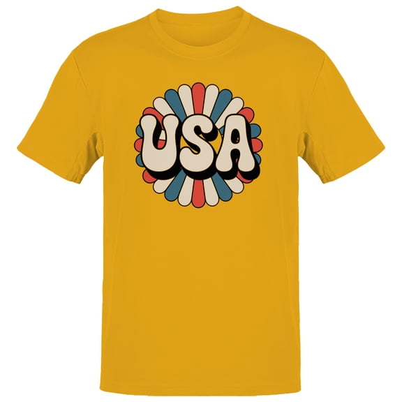 Smartprints Retro USA Patriotic Flower Men's T-shirt, Gold, S