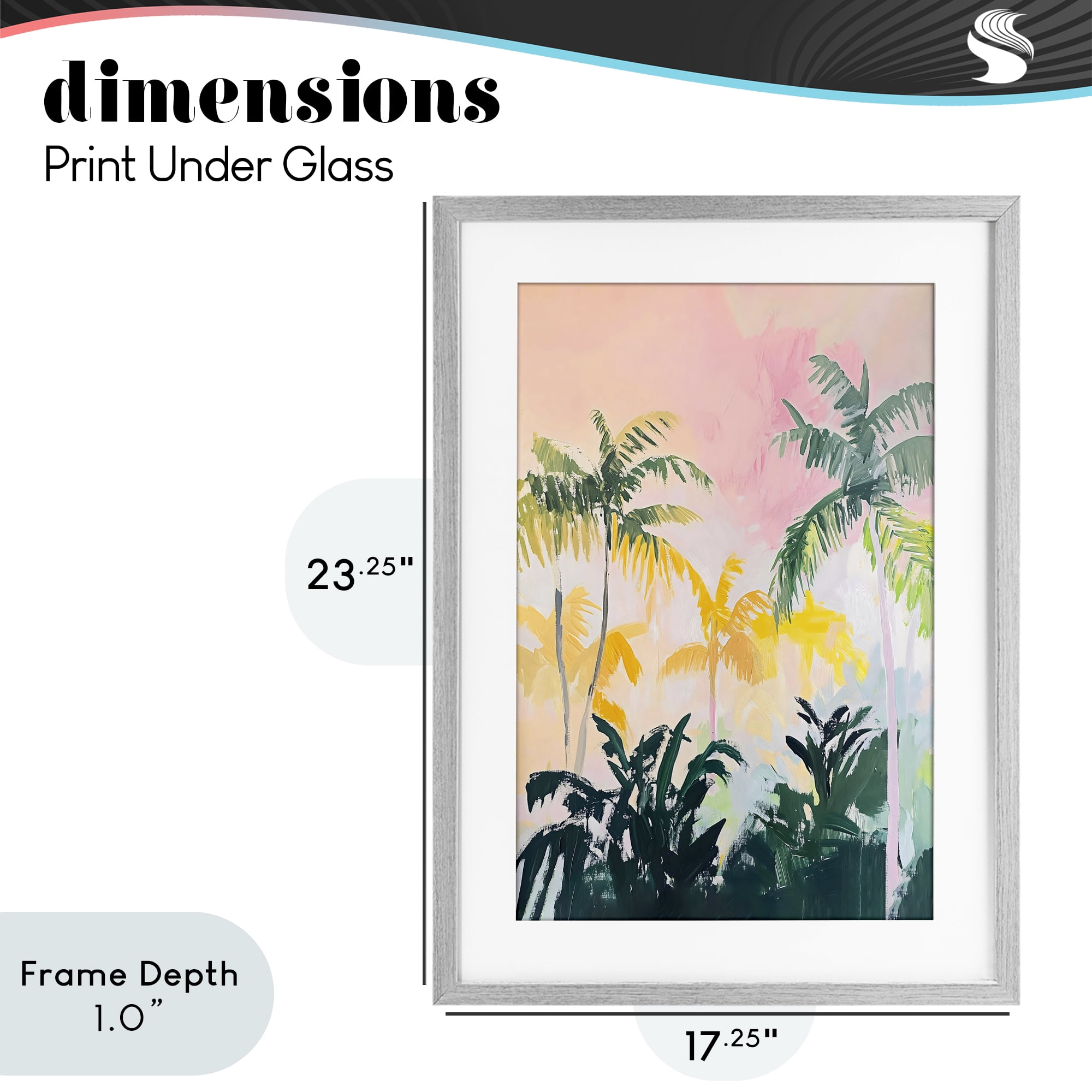 Stupell Industries Pastel Palms in Morning Glow Gray Framed Print Under Glass, design by The Prints Vibe